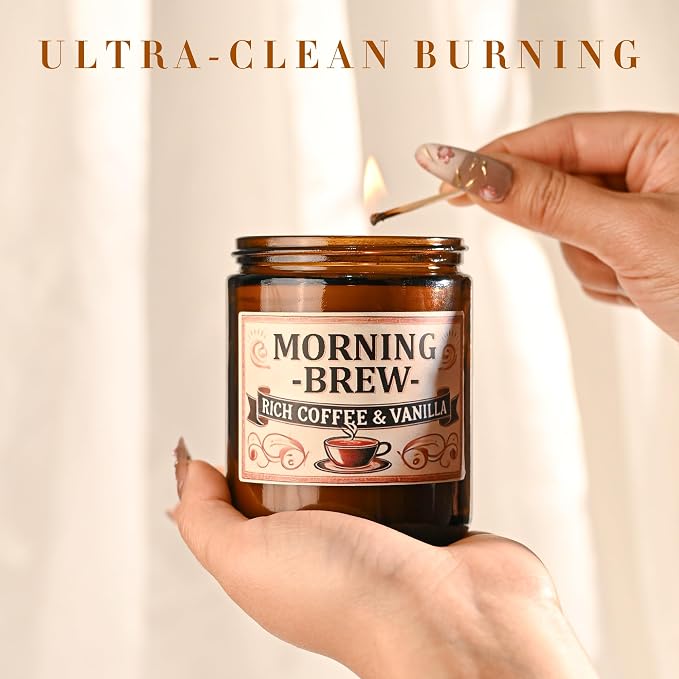Coffee Soy Candle - Coffee Scented Candles for Home, Candles Gifts for Women, 8oz Amber Jar + Silvery Lid, 40+ Hours Burn