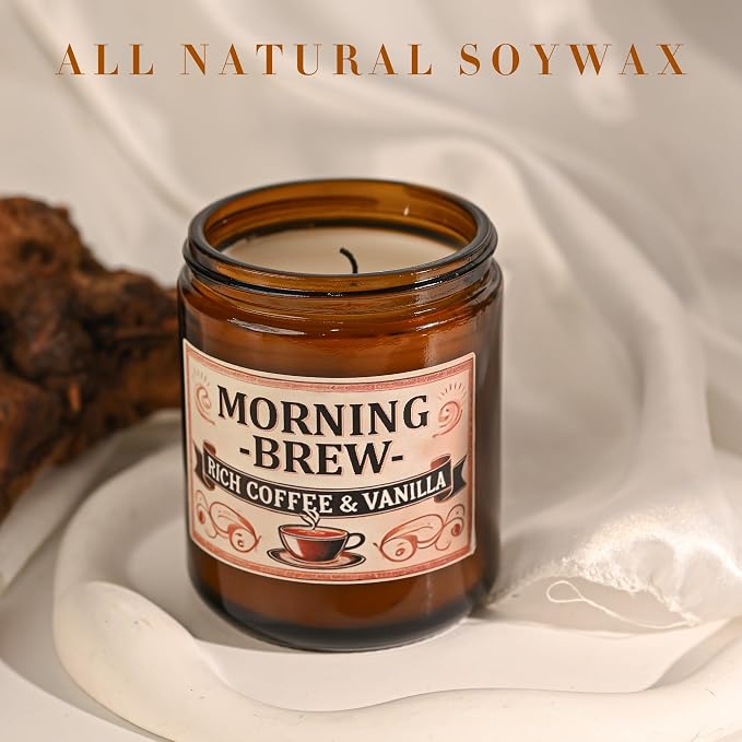 Coffee Soy Candle - Coffee Scented Candles for Home, Candles Gifts for Women, 8oz Amber Jar + Silvery Lid, 40+ Hours Burn