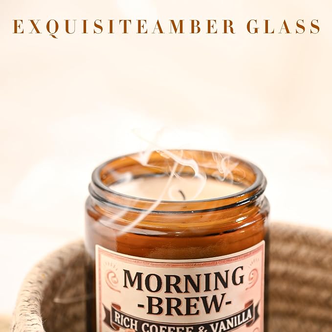Coffee Soy Candle - Coffee Scented Candles for Home, Candles Gifts for Women, 8oz Amber Jar + Silvery Lid, 40+ Hours Burn