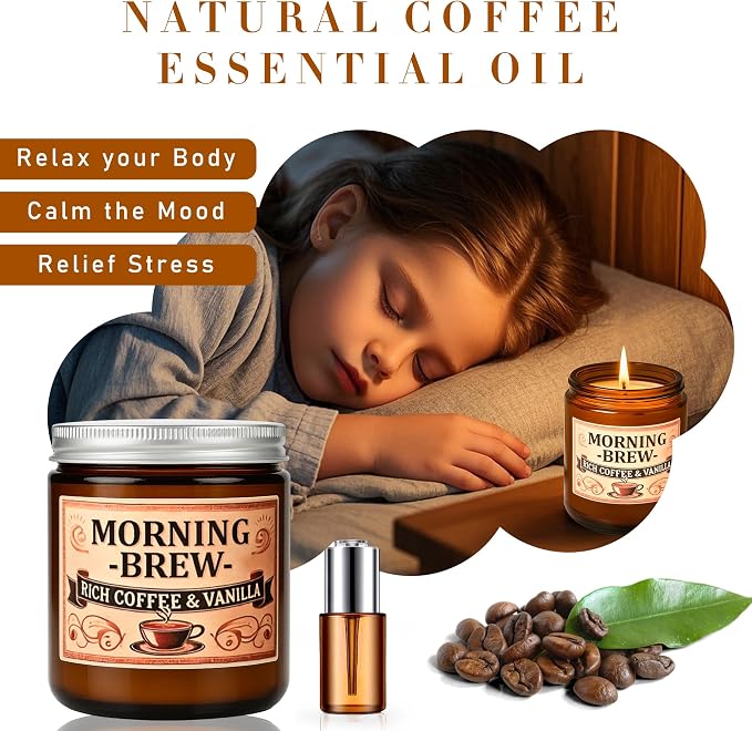 Coffee Soy Candle - Coffee Scented Candles for Home, Candles Gifts for Women, 8oz Amber Jar + Silvery Lid, 40+ Hours Burn
