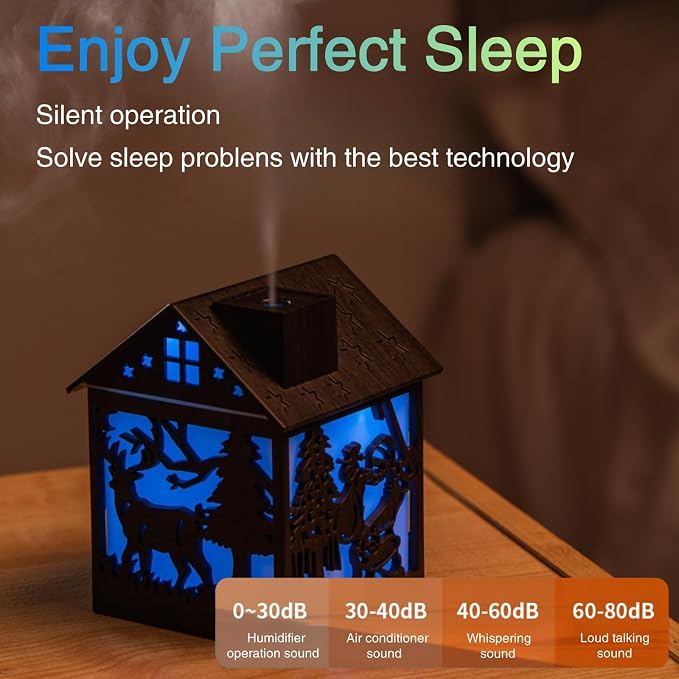 Colorful Cool Mini Humidifier, Cabin styling with Christmas theme,USB Personal Desktop Humidifier 2 Mist Modes, alternate