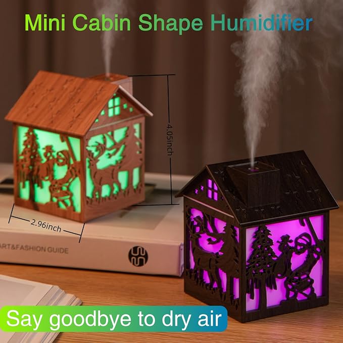 Colorful Cool Mini Humidifier, Cabin styling with Christmas theme,USB Personal Desktop Humidifier 2 Mist Modes, alternate