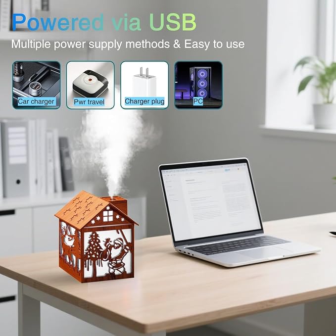 Colorful Cool Mini Humidifier, Cabin styling with Christmas theme,USB Personal Desktop Humidifier 2 Mist Modes, alternate