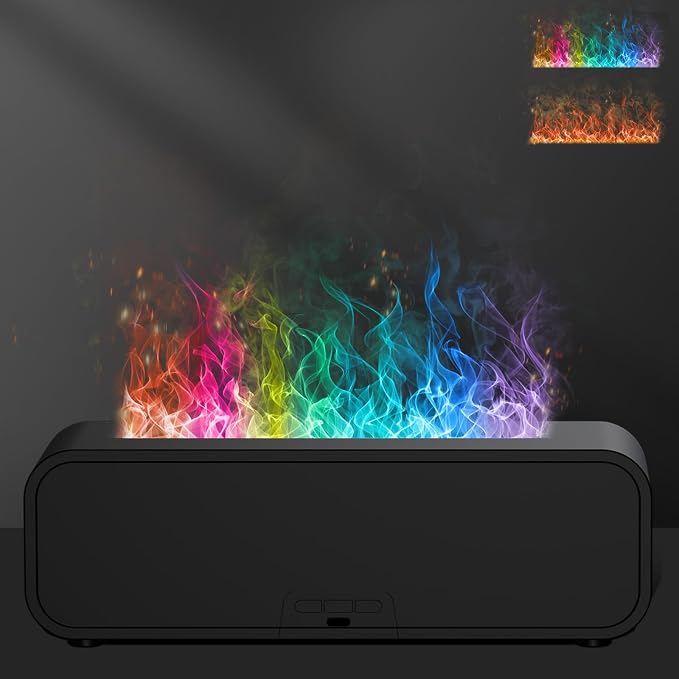 Colorful Flame Air Aroma Diffuser Humidifier, Dynamic Fire Flame Sound Pickup Aromatherapy Diffuser for Home Office