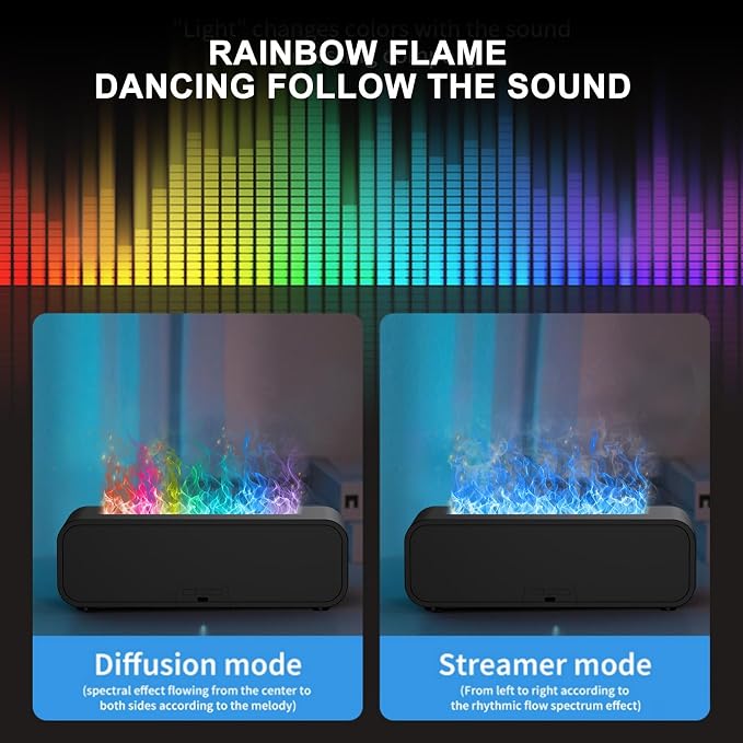 Colorful Flame Air Aroma Diffuser Humidifier, Dynamic Fire Flame Sound Pickup Aromatherapy Diffuser for Home Office