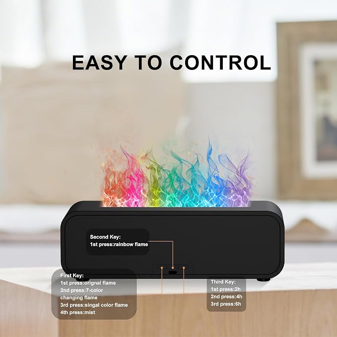 Colorful Flame Air Aroma Diffuser Humidifier, Dynamic Fire Flame Sound Pickup Aromatherapy Diffuser for Home Office