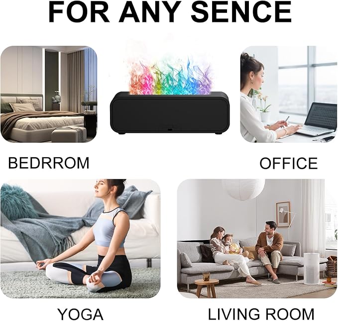 Colorful Flame Air Aroma Diffuser Humidifier, Dynamic Fire Flame Sound Pickup Aromatherapy Diffuser for Home Office
