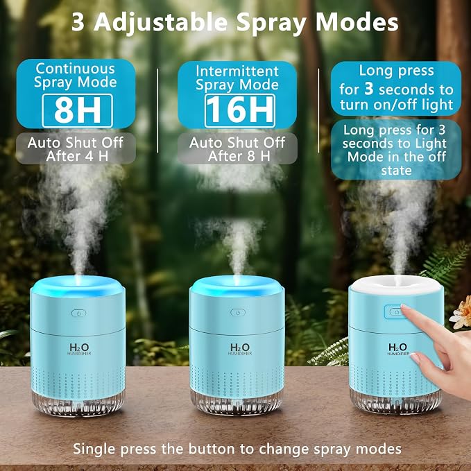 Colorful Mini Humidifier, USB Rechargeable Humidifier, small humidifier, 4 Modes Super Quiet, alternate product view 4