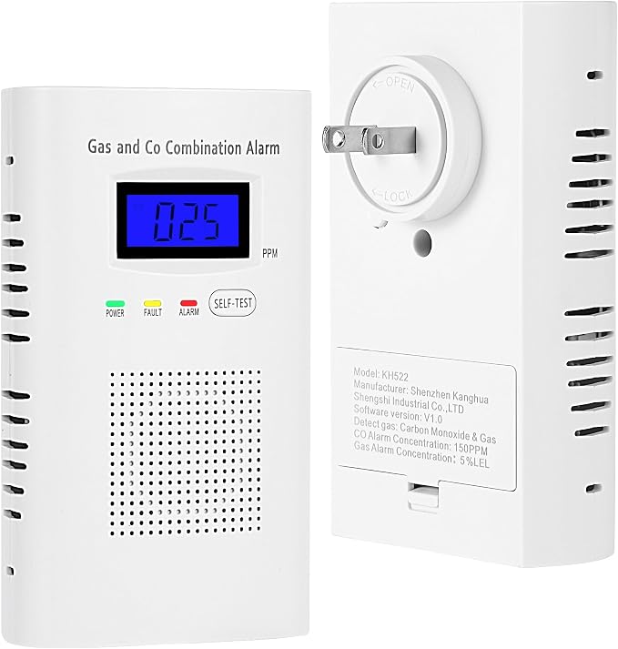Combination Natural Gas Detector & Carbon Monoxide Detector, Plug in Carbon Monoxide Alarm & Propane Detector