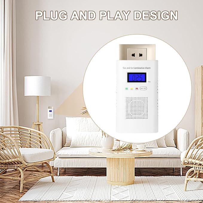 Combination Natural Gas Detector & Carbon Monoxide Detector, Plug in Carbon Monoxide Alarm & Propane Detector, alternate view