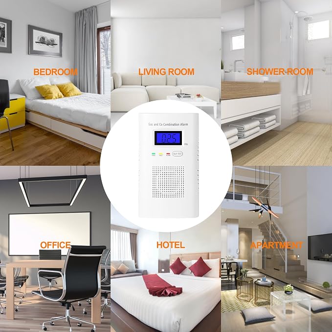 Combination Natural Gas Detector & Carbon Monoxide Detector, Plug in Carbon Monoxide Alarm & Propane Detector, alternate view