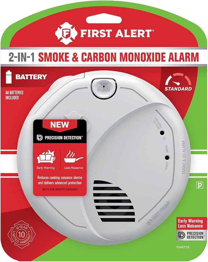 Combination Smoke & Carbon Monoxide Alarm, Battery Operated Detector with Test & Silence Button, SMCO100, 1-Pack,White