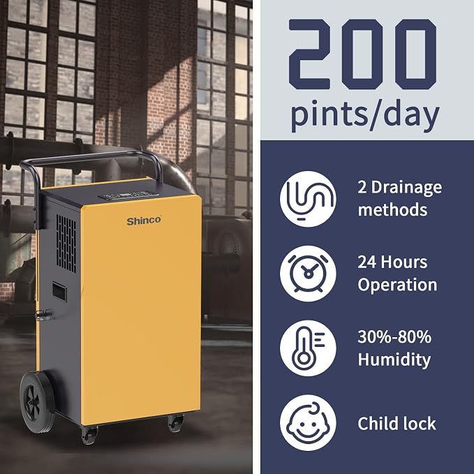 Commercial Dehumidifiers with Pump, 200 Pints Industrial Dehumidifier for Crawl Spaces, alternate product view 2