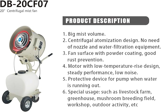 Commercial Outdoor Mist Cooling Fan - Ideal for Stores, Carnivals, Stadiums, Yards - 55L Water Tank, 12-Hour, alternate view