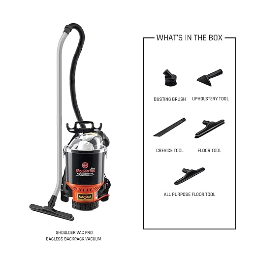 Commercial Shoulder Vac Pro Backpack Bagged Vacuum Cleaner, with HEPA Media Filter, Lightweight with Extra Long Cord