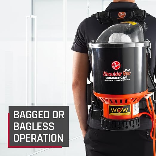 Commercial Shoulder Vac Pro Backpack Bagged Vacuum Cleaner, with HEPA Media Filter, Lightweight with Extra Long Cord
