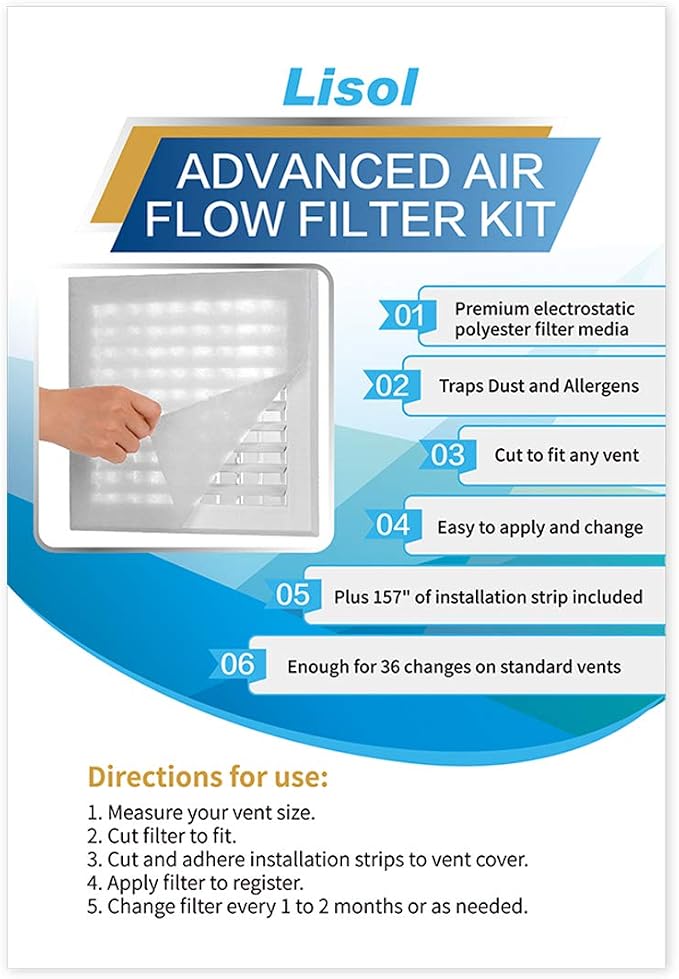 Complete Air Vent Filters Kit- 98‘’ x 18'' Electrostatic Media With 157" of Installation Tape 36+ Filters per Roll for HVAC