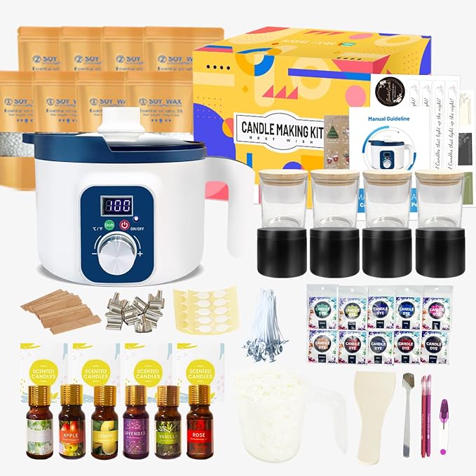 Complete Candle Making Kit with Wax Melting Pot Temperature Controlled, Wax Making Kit for Candles with Digital
