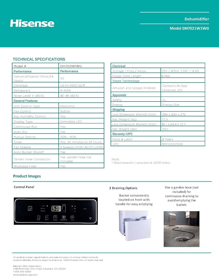 ConnectLife Smart Control 50 Pint 3-Speeds Dehumidifier, 3 Fan Speeds (High, Low, Auto), WiFi Enabled, alternate product view