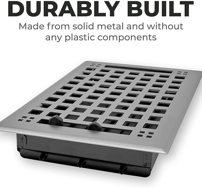 Contemporary Artisan Style Vent Cover, Solid Cast Steel Interior, Controls Air Flow, 4 x 12 inches (Overall, alternate view 2
