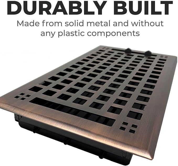 Contemporary Artisan Style Vent Cover, Solid Cast Steel Interior, Controls Air Flow, 6 x 12 inches (Overall, alternate view 2