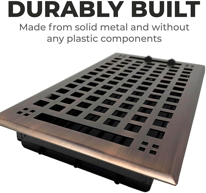Contemporary Artisan Style Vent Cover, Solid Cast Steel Interior, Controls Air Flow, 2 x 10 inches (Overall, alternate view 2