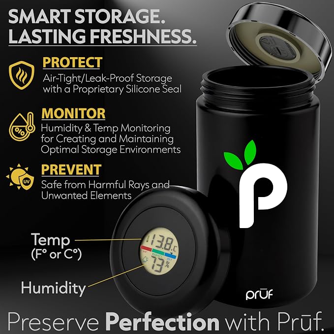 Controlled Environment Airtight Storage Jar with Hygrometer – UV-Protected Glass Container for Coffee Beans, Tea, Spices &