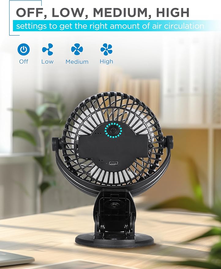 Convertible Cooling Fan - Portable Tabletop and Standing Fan for Home or Office, 4" with 3 Speed Settings and Adjustable Tilt