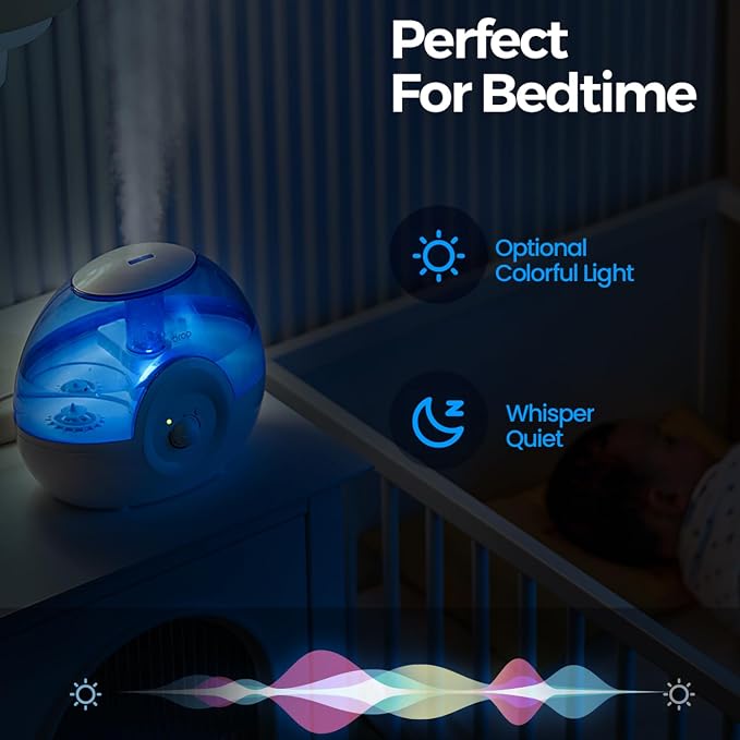 Cool Mist 2.2L Humidifiers for Bedroom, 28dB Whisper-Quiet Ultrasonic Humidifier, Easy to Clean Home Humidifier, Auto