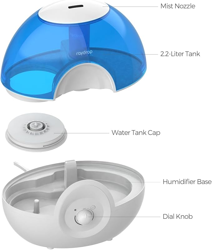 Cool Mist 2.2L Humidifiers for Bedroom, 28dB Whisper-Quiet Ultrasonic Humidifier, Easy to Clean Home Humidifier, Auto