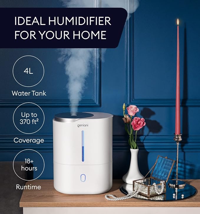 Cool Mist Air Humidifiers for Bedroom, Plants, and Large Rooms - Quiet Humidifiers for Baby Room with Auto Shut Off & Night