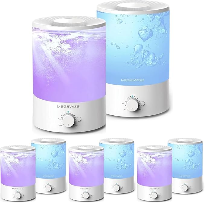 Cool Mist Humidifier | 8 Pack of 3.5L Capacity Top Refill for Nursery, Bedroom, Home and Office + Super Quiet Ultrasonic
