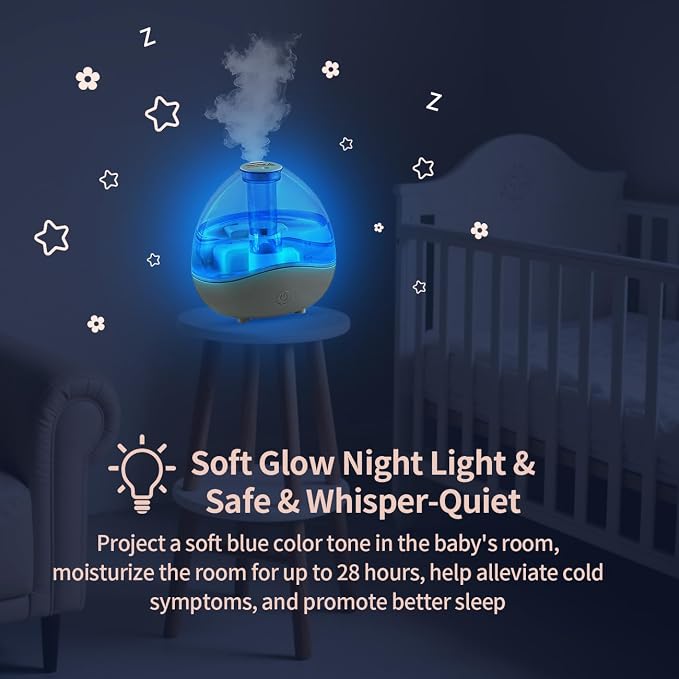 Cool Mist Humidifiers for Bedroom & Large Room (1.5L Water Tank) Quiet Ultrasonic Air Humidifier For Babies Nursery, Office