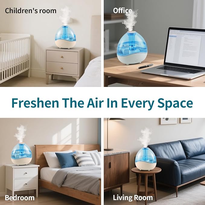 Cool Mist Humidifiers for Bedroom & Large Room (1.5L Water Tank) Quiet Ultrasonic Air Humidifier For Babies Nursery, Office