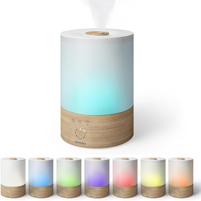 Cool Mist Ultrasonic Humidifier, 8-Colors Night Light, 0.66 Gal Top-Fill Tank, 24Hr Runtime, 3 Mist Settings, product image