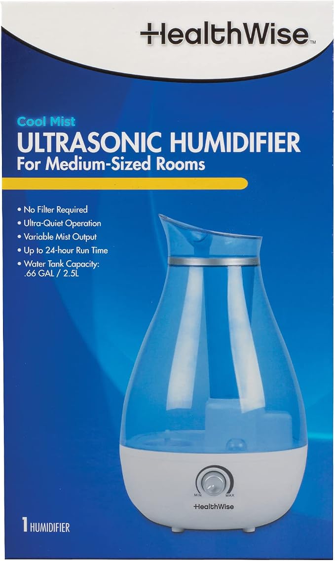 Cool Mist Ultrasonic Humidifier | For Medium Size Rooms | No Filter Required | 24 Hour Run Time, Blue, 2.6L, alternate
