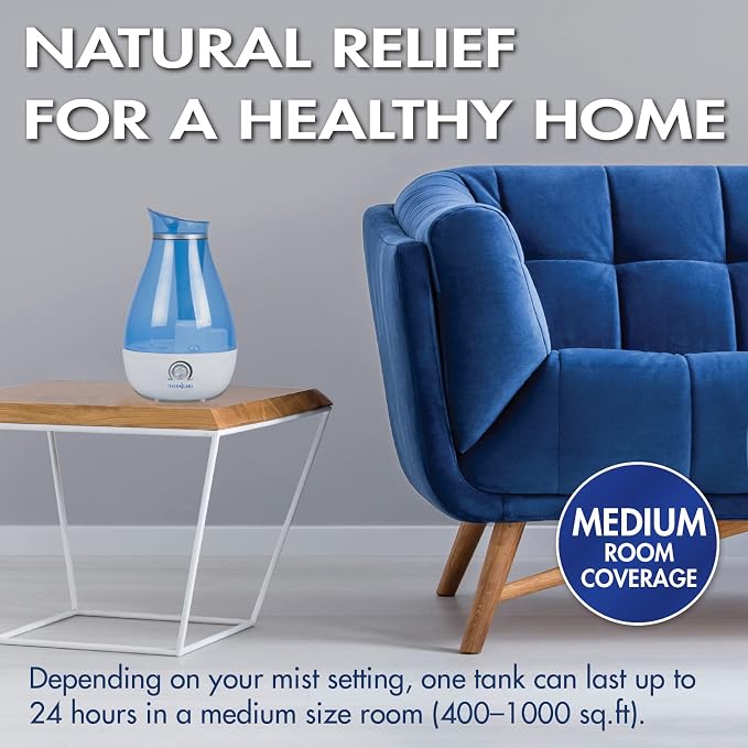 Cool Mist Ultrasonic Humidifier | For Medium Size Rooms | No Filter Required | 24 Hour Run Time, Blue, 2.6L, alternate