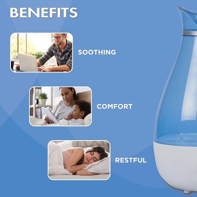 Cool Mist Ultrasonic Humidifier | For Medium Size Rooms | No Filter Required | 24 Hour Run Time, Blue, 2.6L, alternate