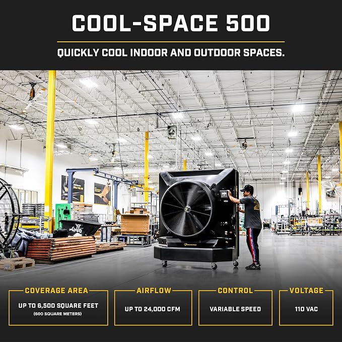Cool-Space 500 Portable Evaporative Swamp Cooler, 50-inch Diameter Fan, Indoor or Outdoor Use, Continuous or Fillable (64