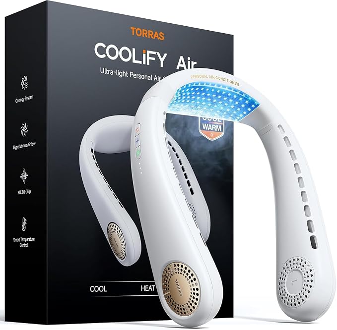 COOLiFY Air 2026 Upgraded Neck Fan Air Conditioner, Dual-Airflow Pro Cooling, Ultra Light Portable Fan Rechargeable, Personal