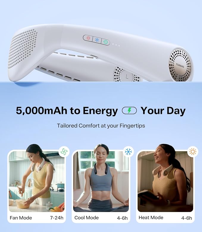 COOLiFY Air 2026 Upgraded Neck Fan Air Conditioner, Dual-Airflow Pro Cooling, Ultra Light Portable Fan Rechargeable, Personal