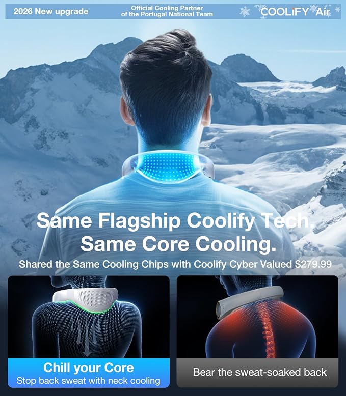 COOLiFY Air 2026 Upgraded Neck Fan Air Conditioner, Dual-Airflow Pro Cooling, Ultra Light Portable Fan Rechargeable, Personal