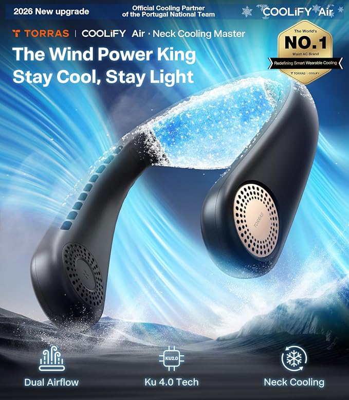 COOLiFY Air 2026 Upgraded Neck Fan Air Conditioner, Dual-Airflow Pro Cooling, Ultra Light Portable Fan Rechargeable