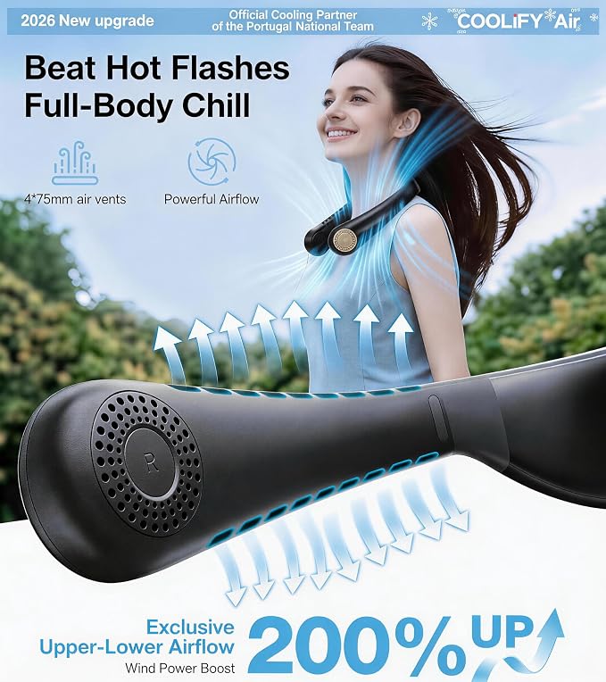 COOLiFY Air 2026 Upgraded Neck Fan Air Conditioner, Dual-Airflow Pro Cooling, Ultra Light Portable Fan Rechargeable