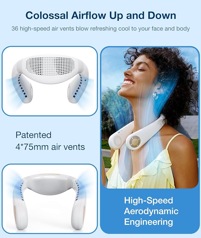 COOLiFY Air Neck Fan Air Conditioner, 3D Airflow, Light Portable Fan Rechargeable, Personal Cooling Fan Travel Essentials