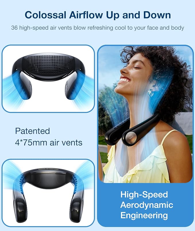 COOLiFY Air Neck Fan Air Conditioner, 3D Airflow, Light Portable Fan Rechargeable, Personal Cooling Fan Travel Essentials