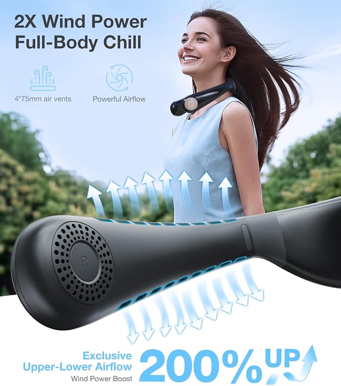 COOLiFY Air Neck Fan Air Conditioner, 3D Airflow, Light Portable Fan Rechargeable, Personal Cooling Fan Travel Essentials