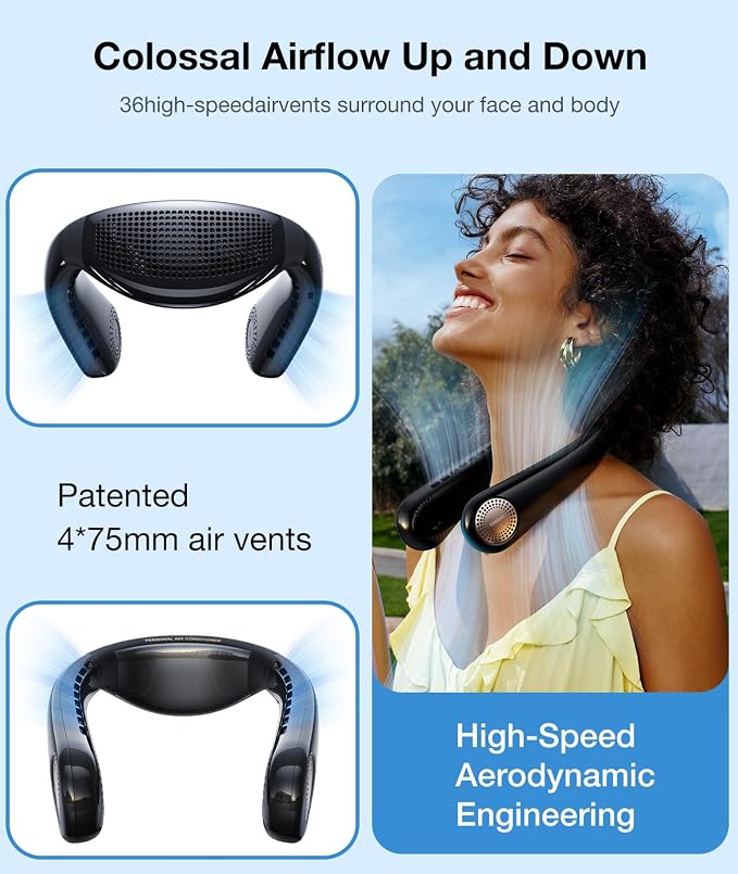 COOLiFY Air Upgraded Neck Fan Air Conditioner, Upper-Lower Airflow, 5000 Mah Light Portable Fan Rechargeable, alternate