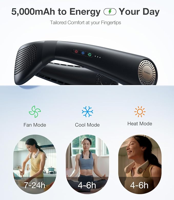 COOLiFY Air Upgraded Neck Fan Air Conditioner, Upper-Lower Airflow, 5000 Mah Light Portable Fan Rechargeable, alternate