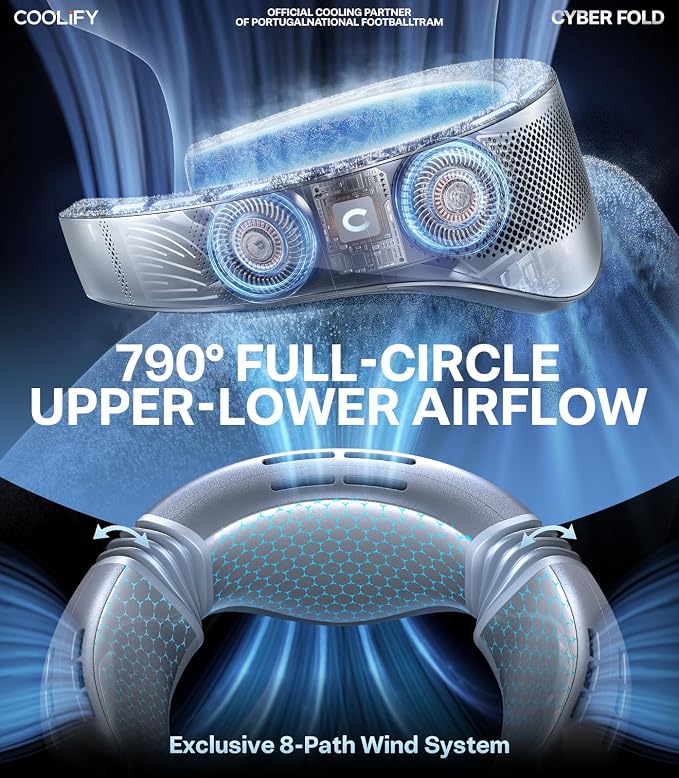 COOLiFY Cyber Fold AI Neck Air Conditioner, Ultimate Cooling Max Cooling Area Neck Fan, Adjustable Strong Wind Neck Cooler